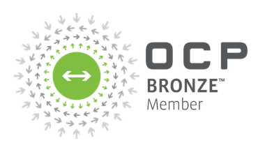 OCP Bronze Member badge with a green center and laurel wreath surrounding double arrows, indicating membership level.